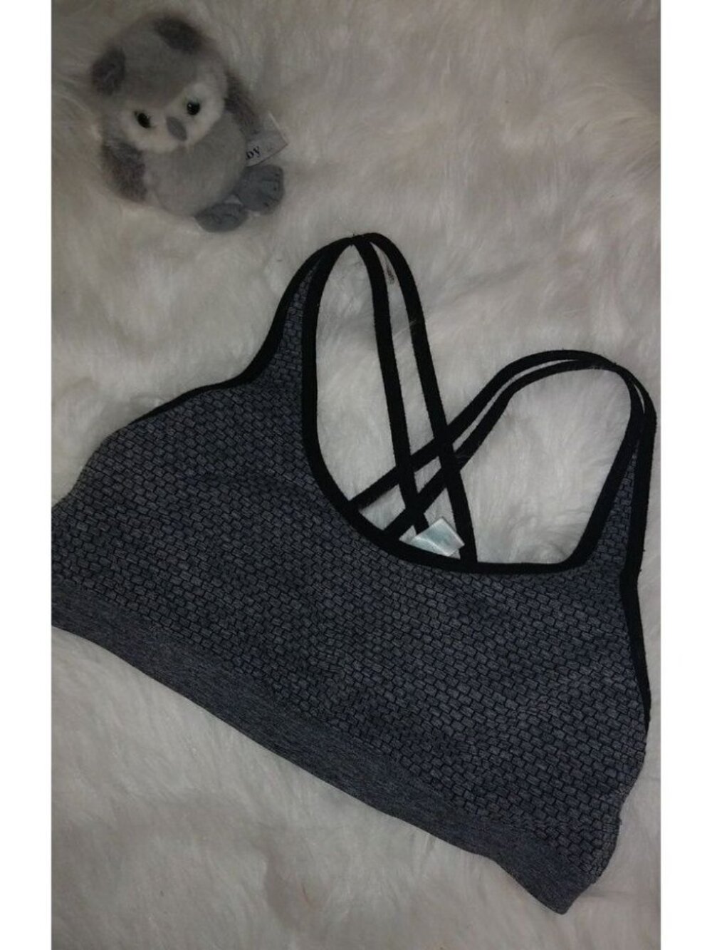 Just Be M Black Gray Cross Double Strap Athletic Bra